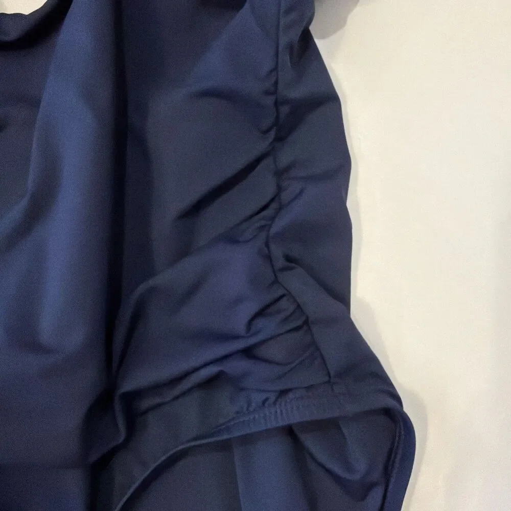 La Blanca Sz 14 Island Goddess Swimsuit Blue Navy Cross Front Keyhole One Piece